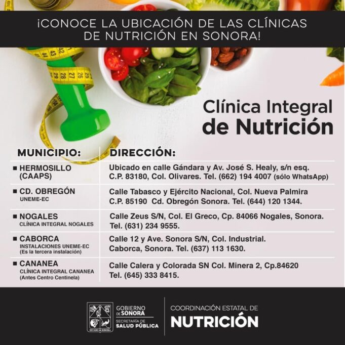 El estado de Sonora cuenta con cinco Clínicas Integrales de Nutrición