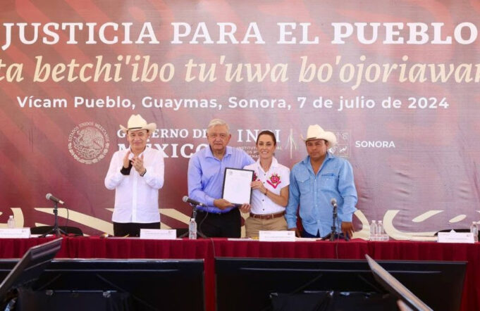 Cierran Gobernador Durazo, presidente López Obrador y presidenta electa Sheinbaum gira por Sonora con restitución histórica al pueblo Yaqui